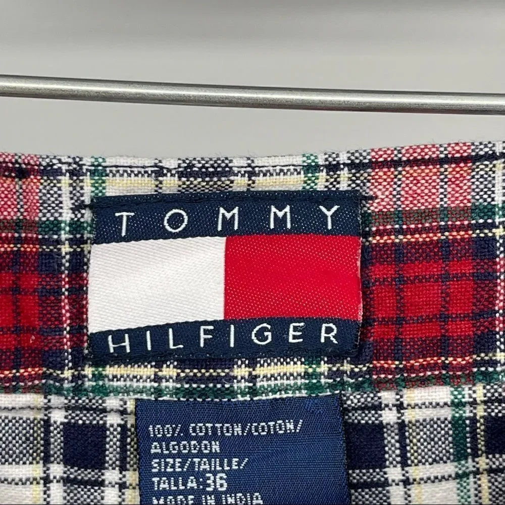 Tommy Hilfiger Men’s Plaid Shorts Size 36 Pleated Red Blue Preppy Golf Summer